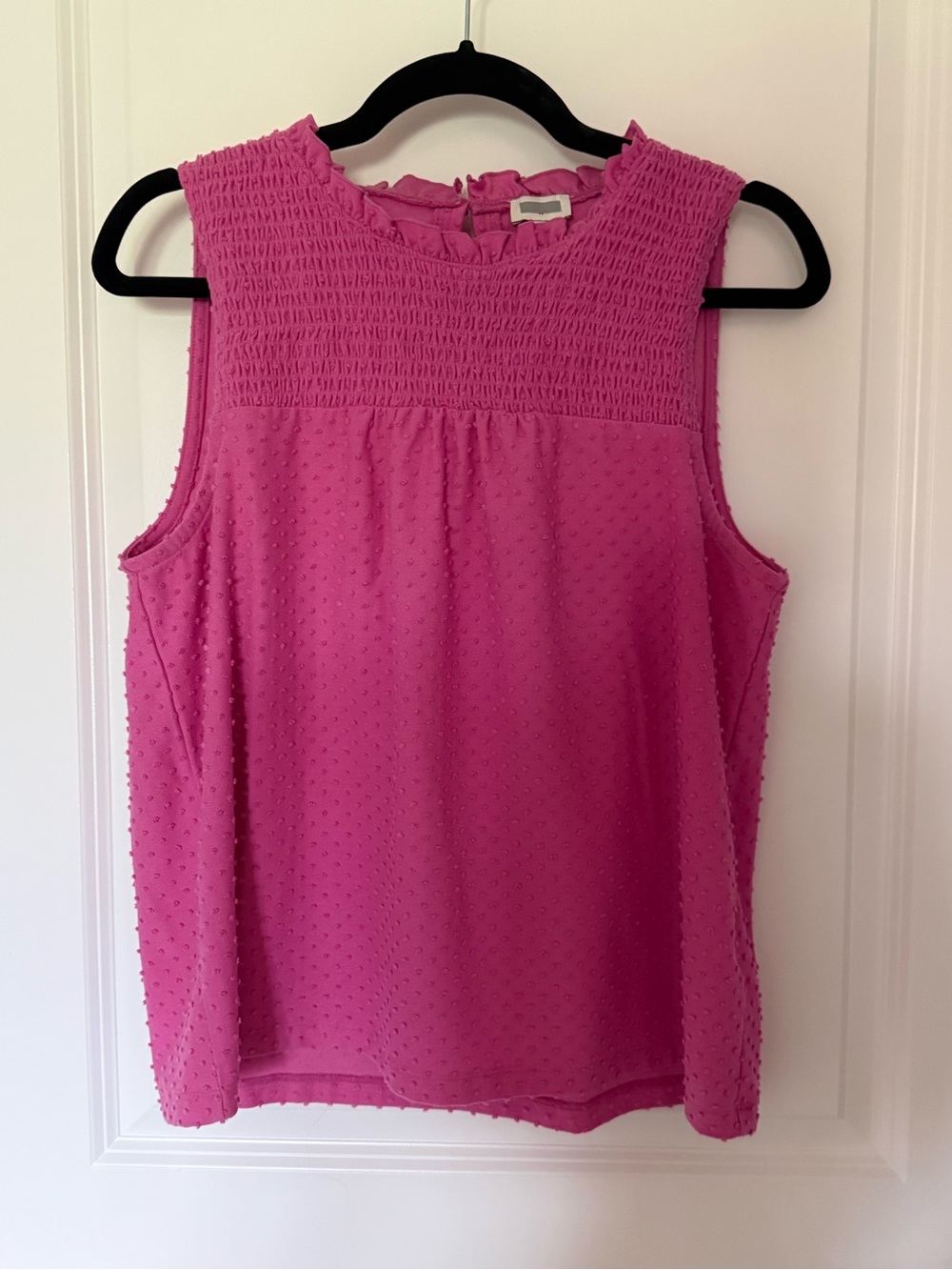 J. Crew Fuchsia Smocked High-Neck Sleeveless Top